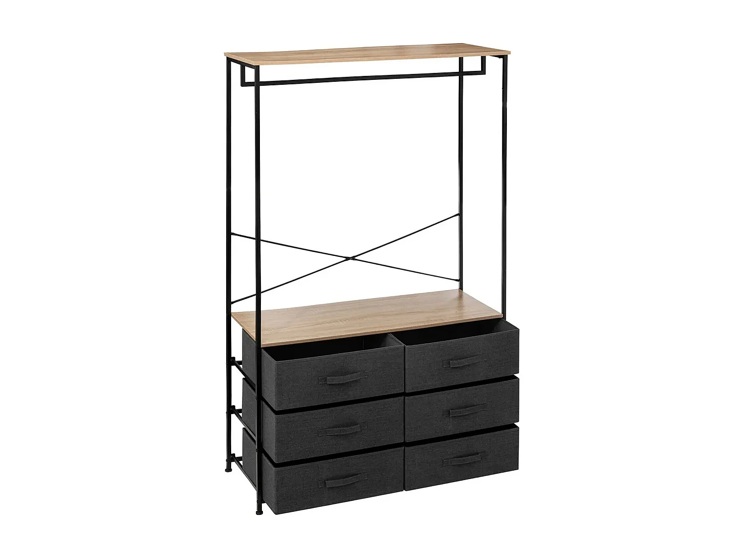 Armoire dressing avec 6 tiroirs en bois coloris naturel et métal coloris Gris Foncé - Longueur 100  x Profondeur 40 x Hauteur 167 cm