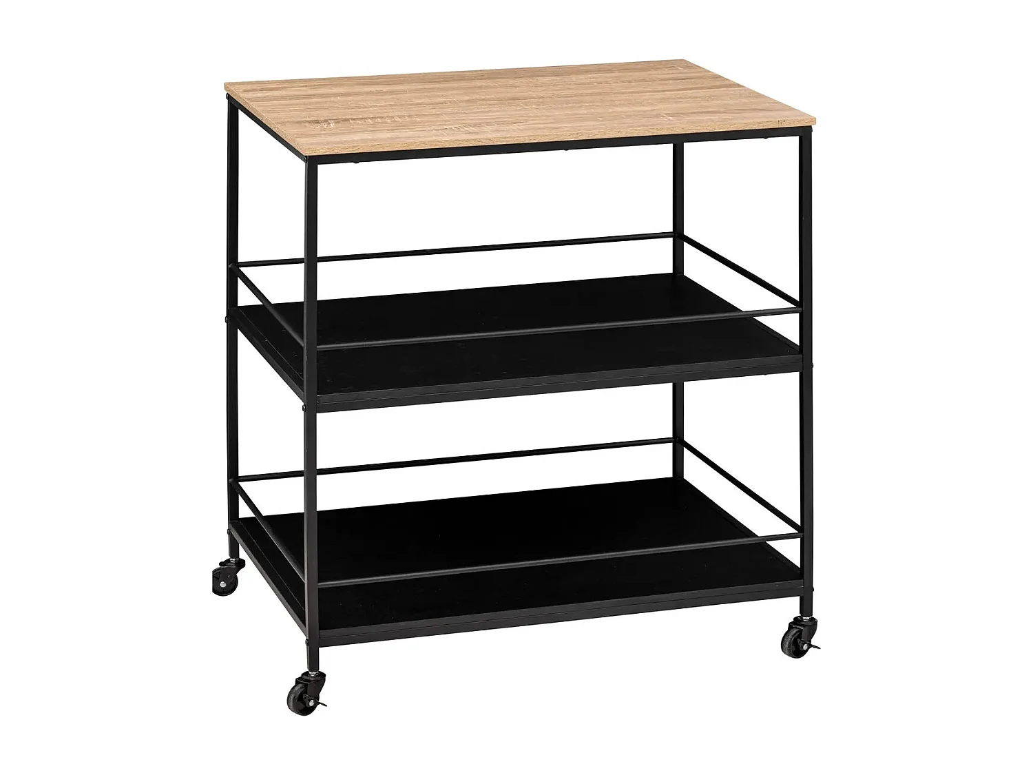 Desserte de cuisine à roulettes en bois naturel et métal noir - Longueur 80 x Profondeur 55 x Hauteur 88,5 cm