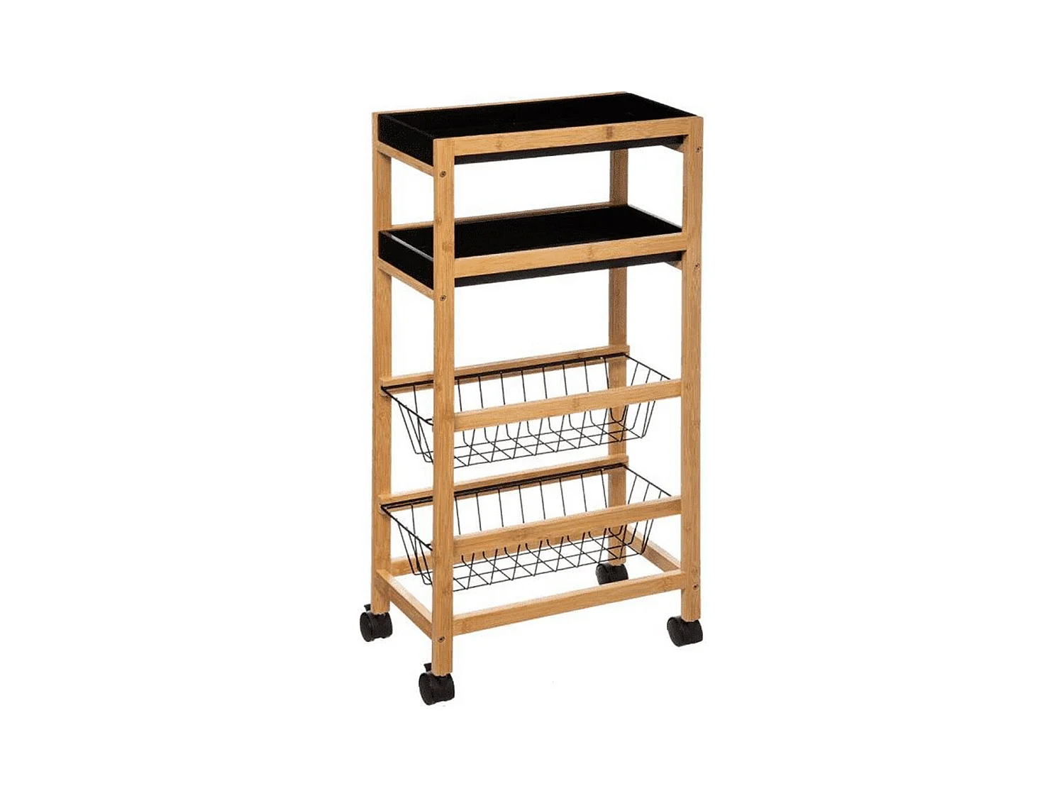 Desserte de cuisine à roulettes en bois et métal coloris noir et beige - Longueur 40,8 x Profondeur 21,7 x Hauteur 83 cm