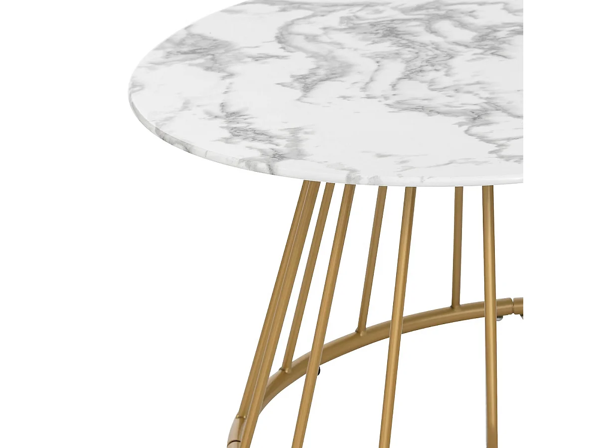 Table basse, Table de salon en verre trempé effet marbre coloris Blanc, noir et fer coloris doré - diamètre 70 x Hauteur 40 cm