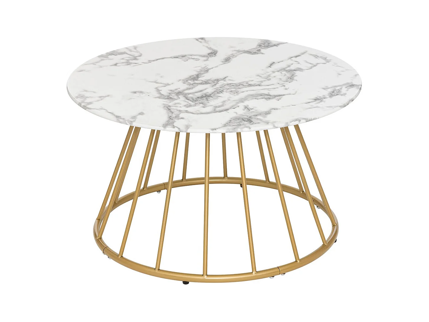 Table basse, Table de salon en verre trempé effet marbre coloris Blanc, noir et fer coloris doré - diamètre 70 x Hauteur 40 cm