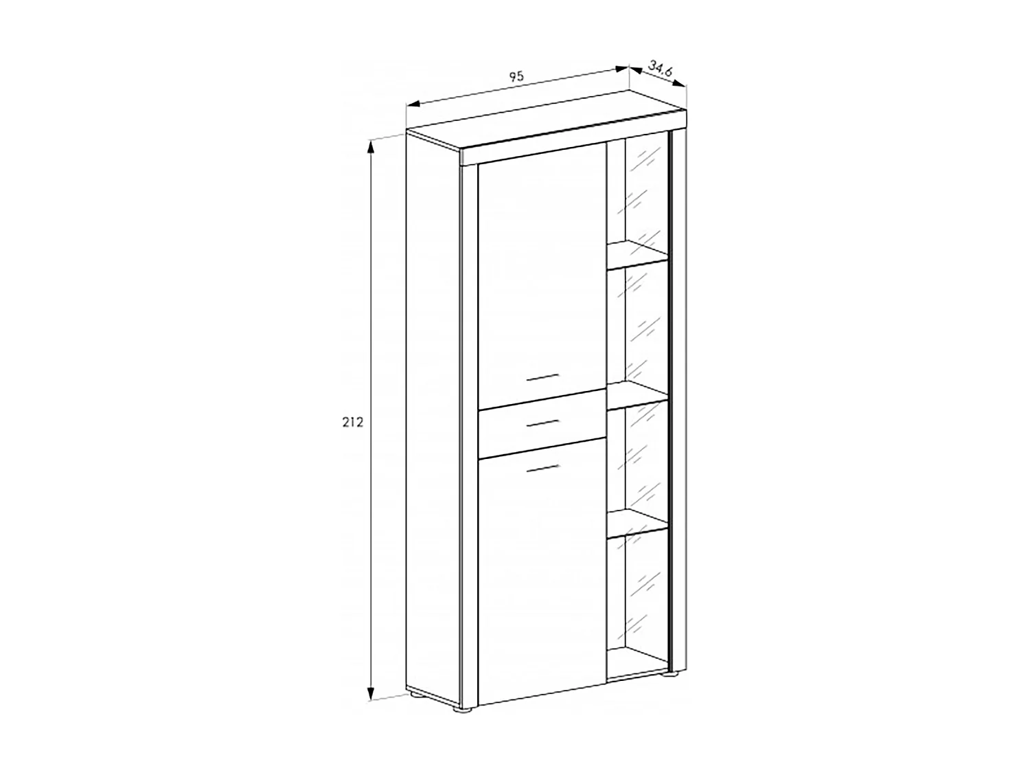 Ensemble de salon meuble TV + 1 étagère murale + vitrine avec LED coloris chêne chêne vieilli