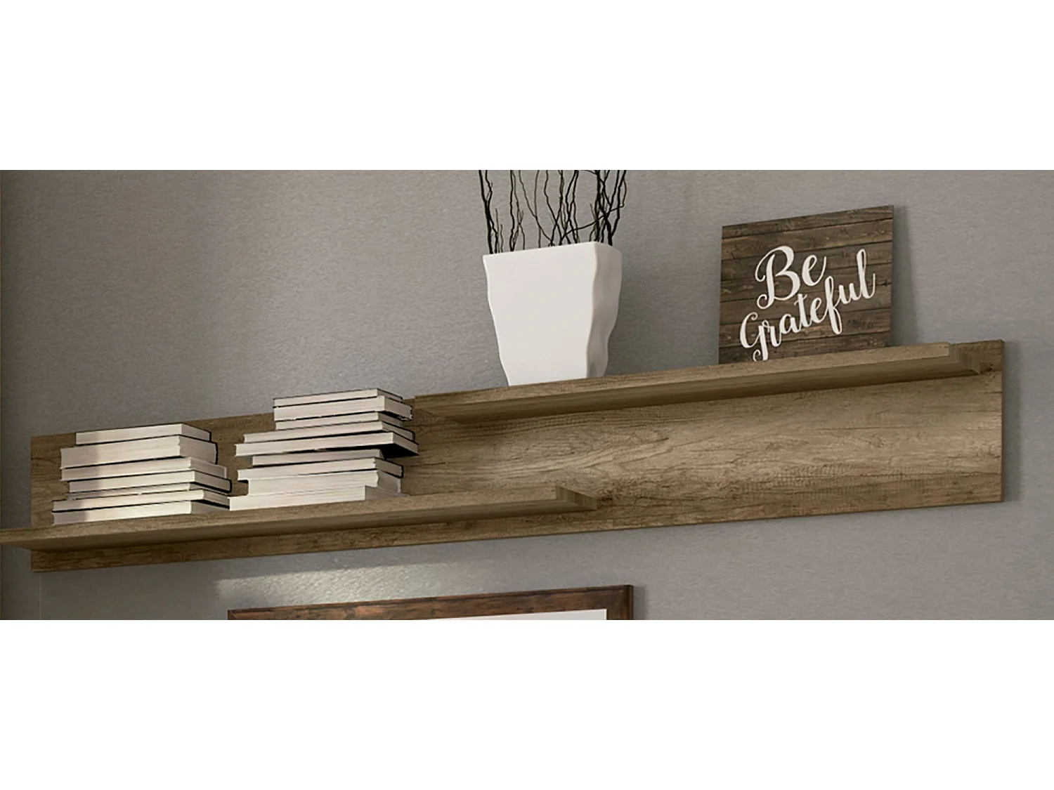 Ensemble de salon meuble TV + 1 étagère murale + vitrine avec LED coloris chêne chêne vieilli