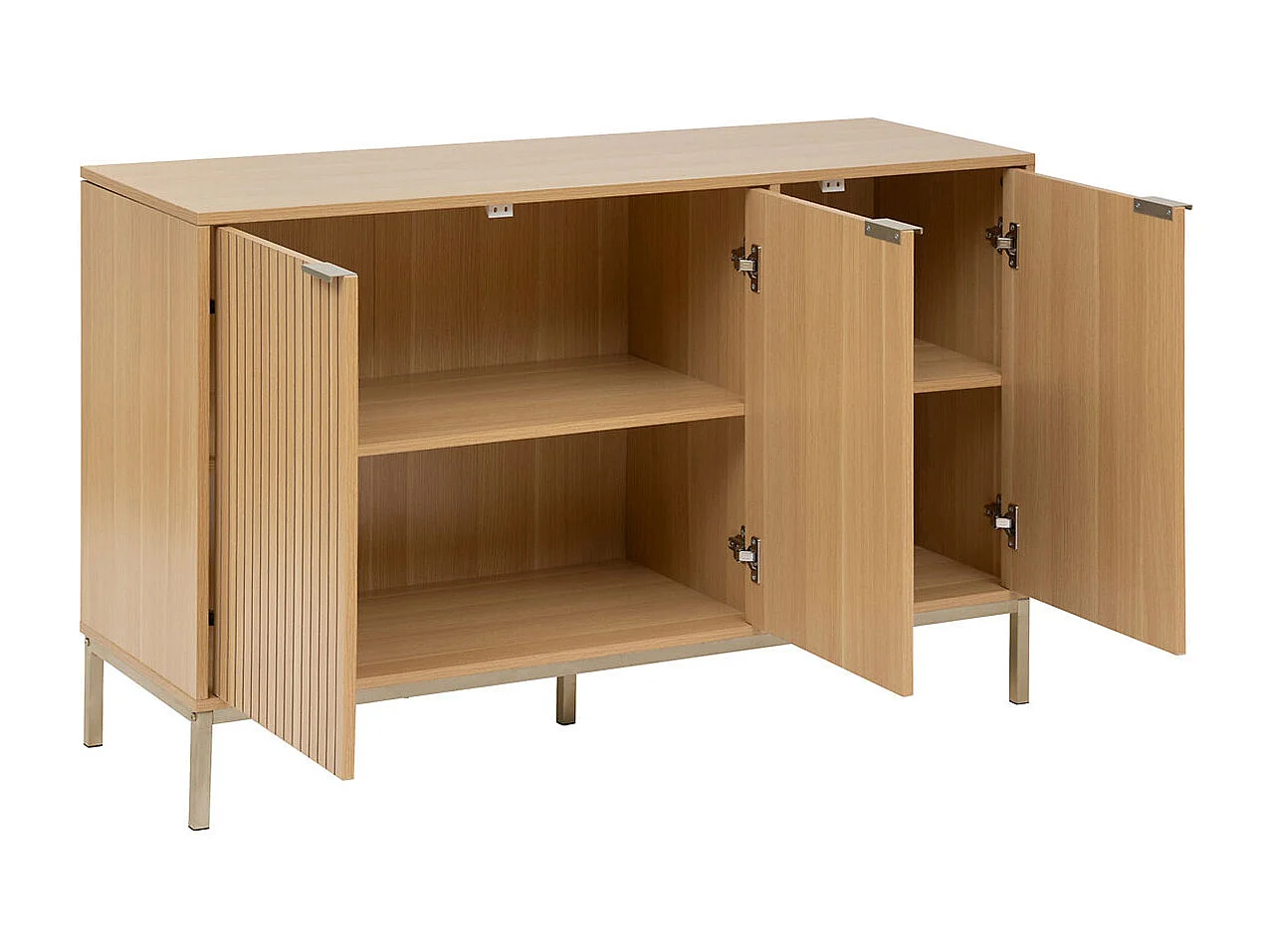 Buffet, meuble de rangement bas en bois coloris beige -  Longueur 120 x Profondeur 40 x Hauteur 76 cm