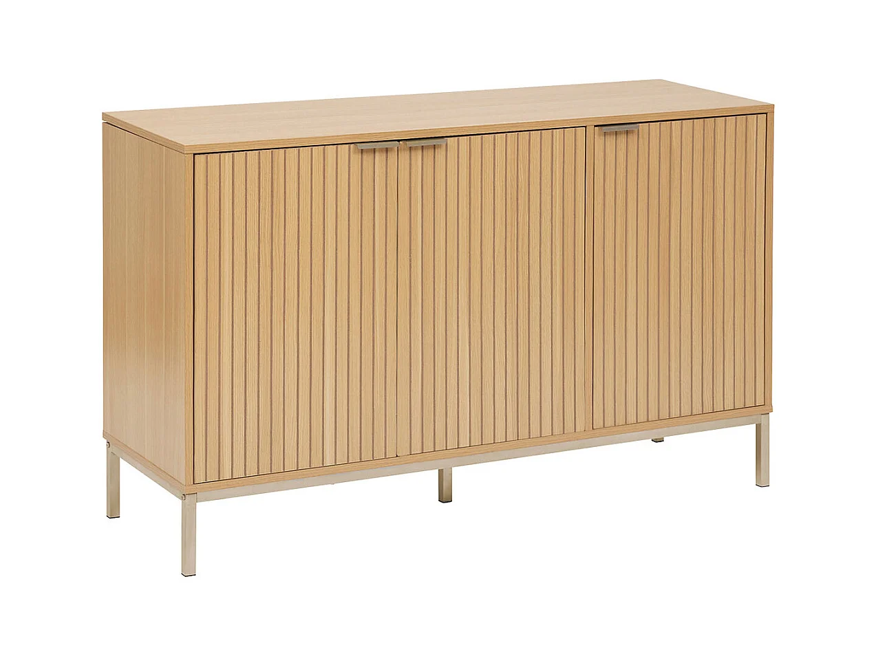 Buffet, meuble de rangement bas en bois coloris beige -  Longueur 120 x Profondeur 40 x Hauteur 76 cm