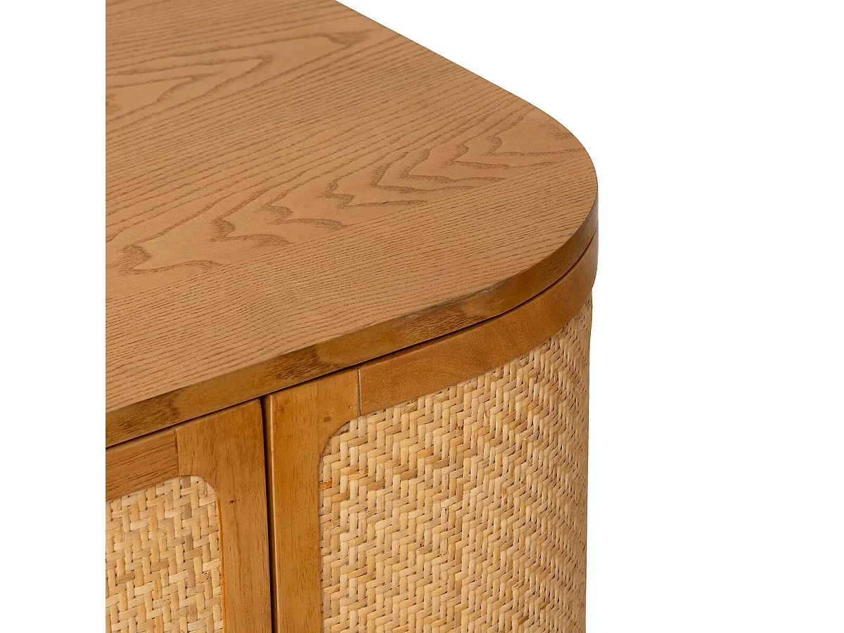 Buffet, meuble de rangement avec 4 portes en bois coloris Miel  - Longueur 150 x Profondeur 45 x Hauteur 75 cm