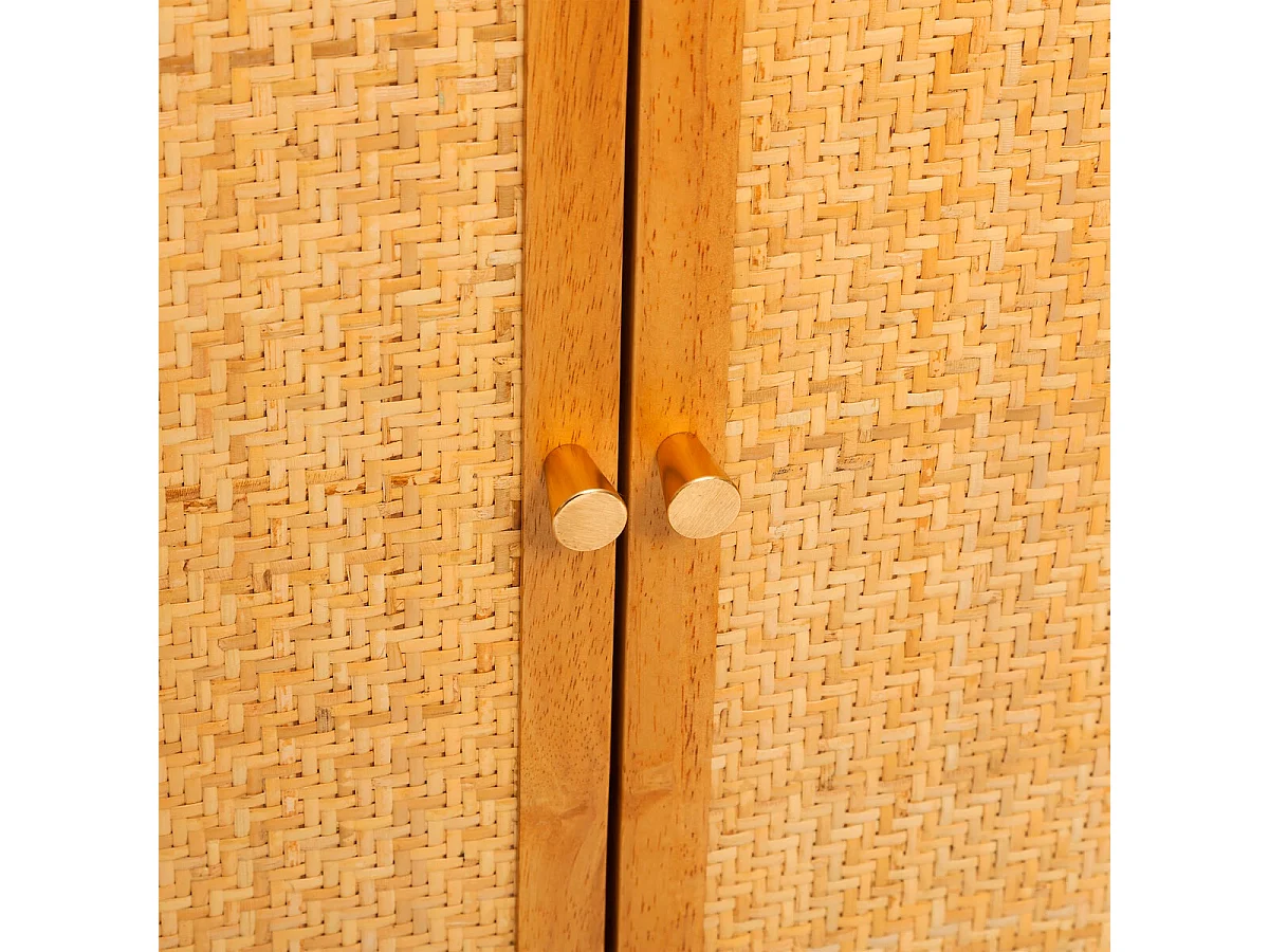 Buffet, meuble de rangement avec 4 portes en bois coloris Miel  - Longueur 150 x Profondeur 45 x Hauteur 75 cm