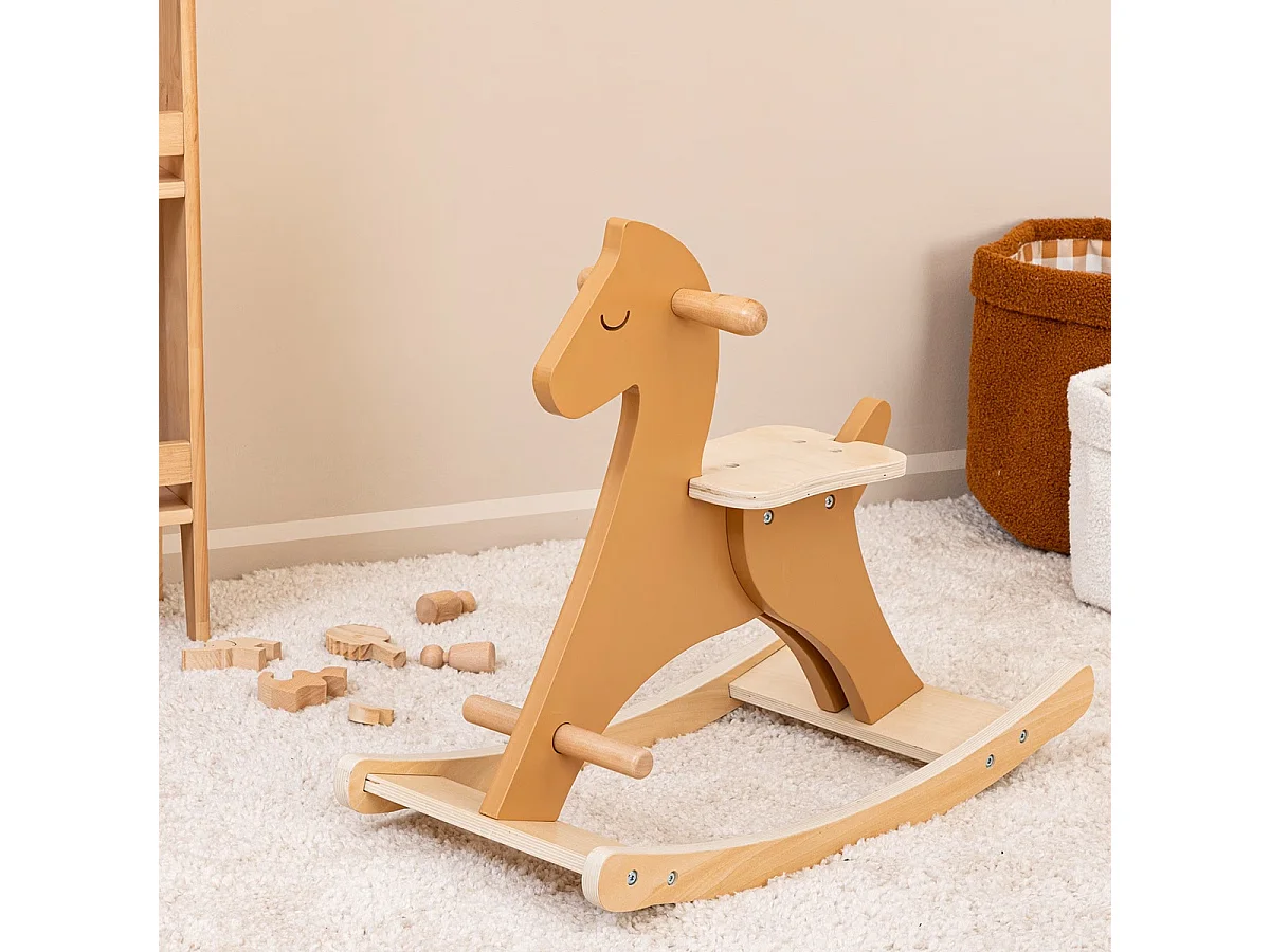 Jeu à bascule cheval pour enfant  en bois coloris Marron - Longueur 64 x Profondeur 31 x Hauteur 54,5 cm