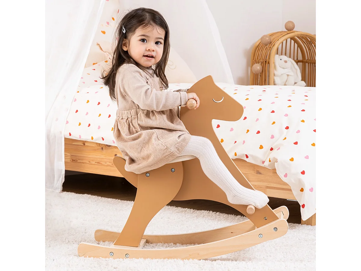 Jeu à bascule cheval pour enfant  en bois coloris Marron - Longueur 64 x Profondeur 31 x Hauteur 54,5 cm