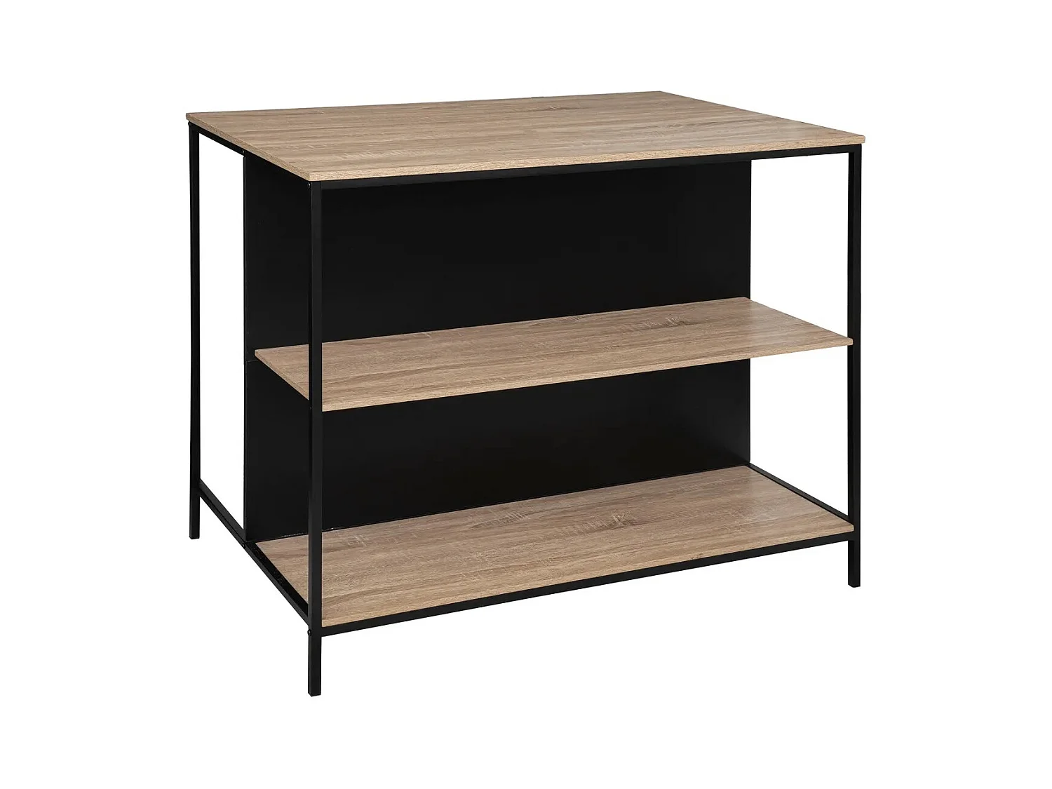 Ilot de cuisine, Meuble de cuisine en bois coloris naturel et métal noir - Longueur 95 x Profondeur 70 x Hauteur 115 cm