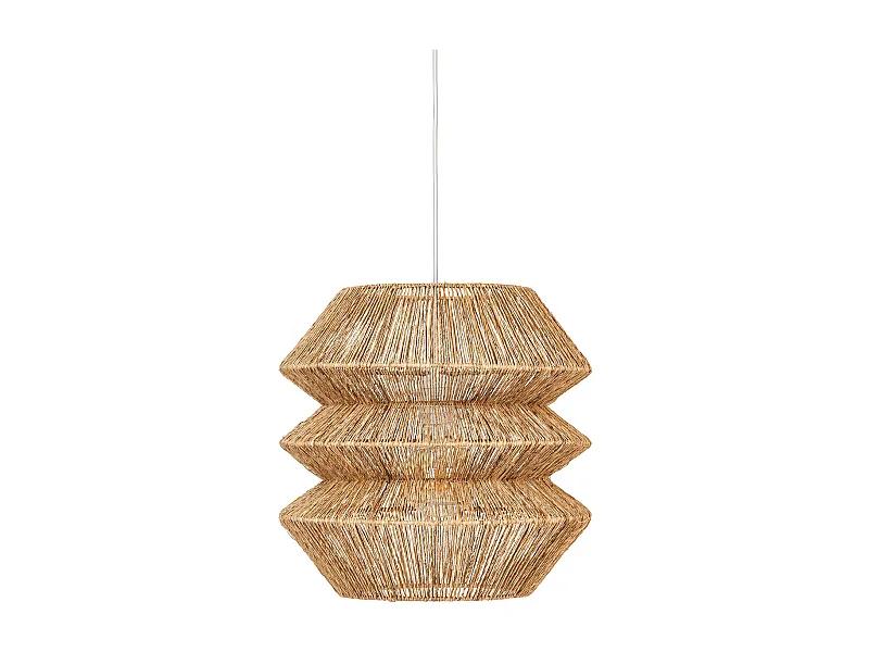 Lampe suspendue, Suspension luminaire en bois coloris beige et métal blanc - diamètre 38 x Hauteur 37,50 cm