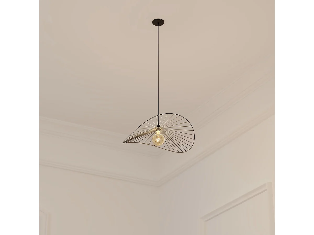 Lampe suspendue, Suspension luminaire en polypropylène coloris noir et métal noi - Longueur 57 x Profondeur 16 x Hauteur 58  cm