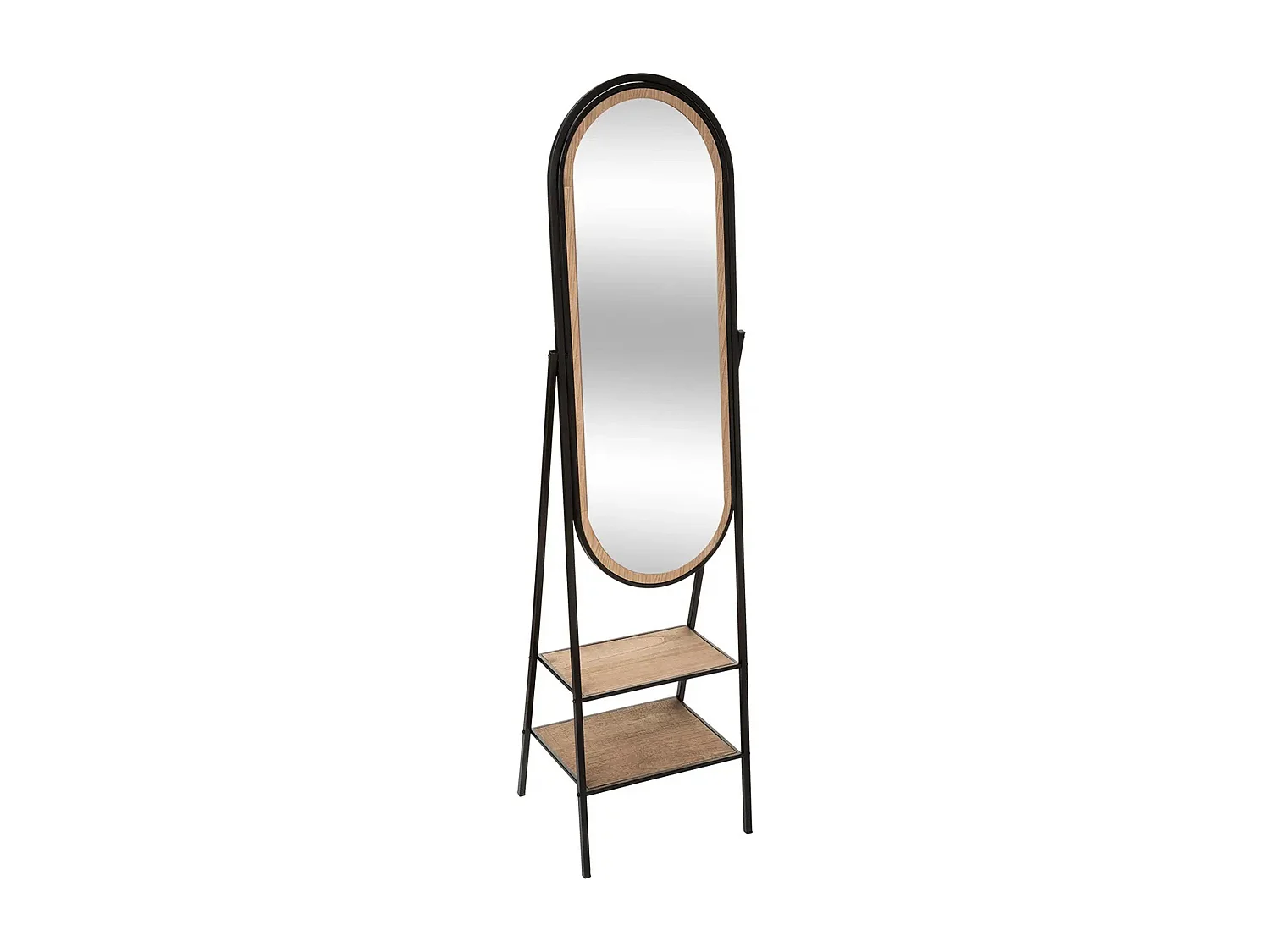 Miroir sur pied en bois et métal coloris naturel et noir  - Longueur 44,5 x Profondeur 36 x Hauteur 160 cm