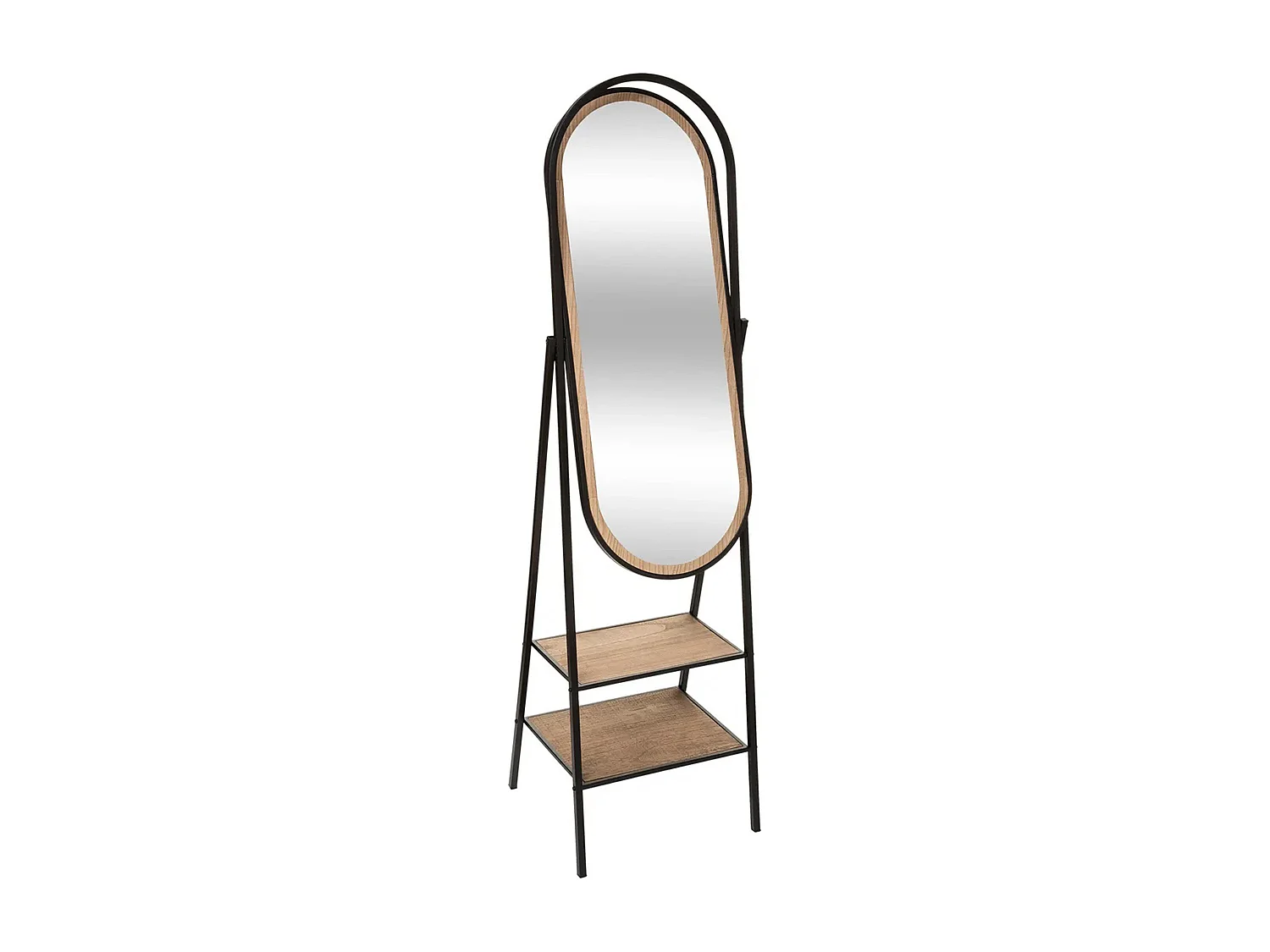 Miroir sur pied en bois et métal coloris naturel et noir  - Longueur 44,5 x Profondeur 36 x Hauteur 160 cm
