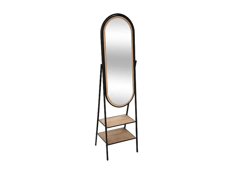 Miroir sur pied en bois et métal coloris naturel et noir  - Longueur 44,5 x Profondeur 36 x Hauteur 160 cm