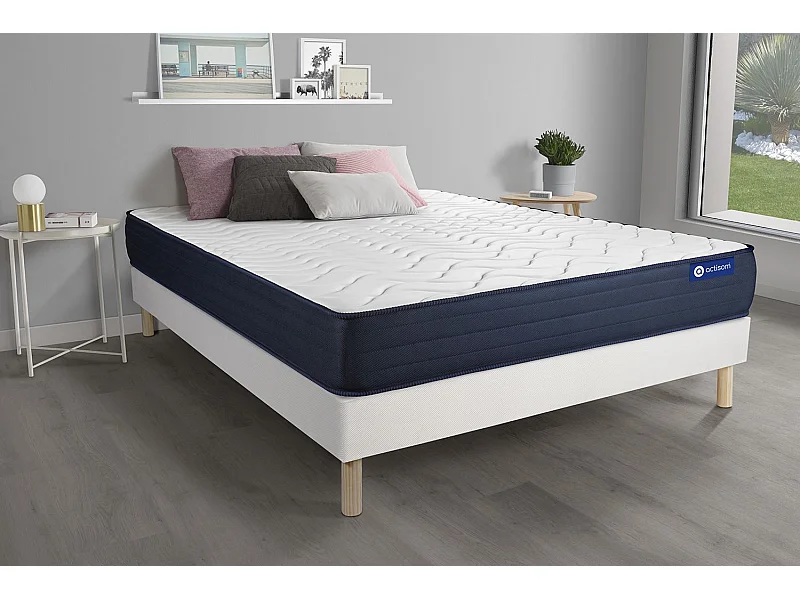 Conjunto de Estrado Branco + Colchão ACTISOM Actimemo Life (120x220 cm - Espuma Viscoelástica- Altura: 22 cm)