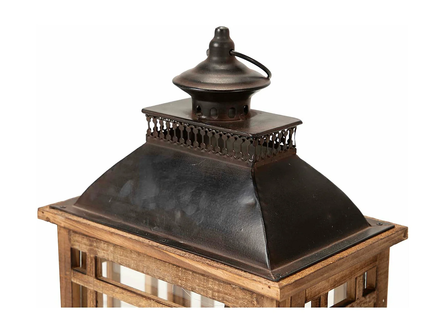 Set 2 Faroles Madera Marron 33x25x60 26x18x43 Cm