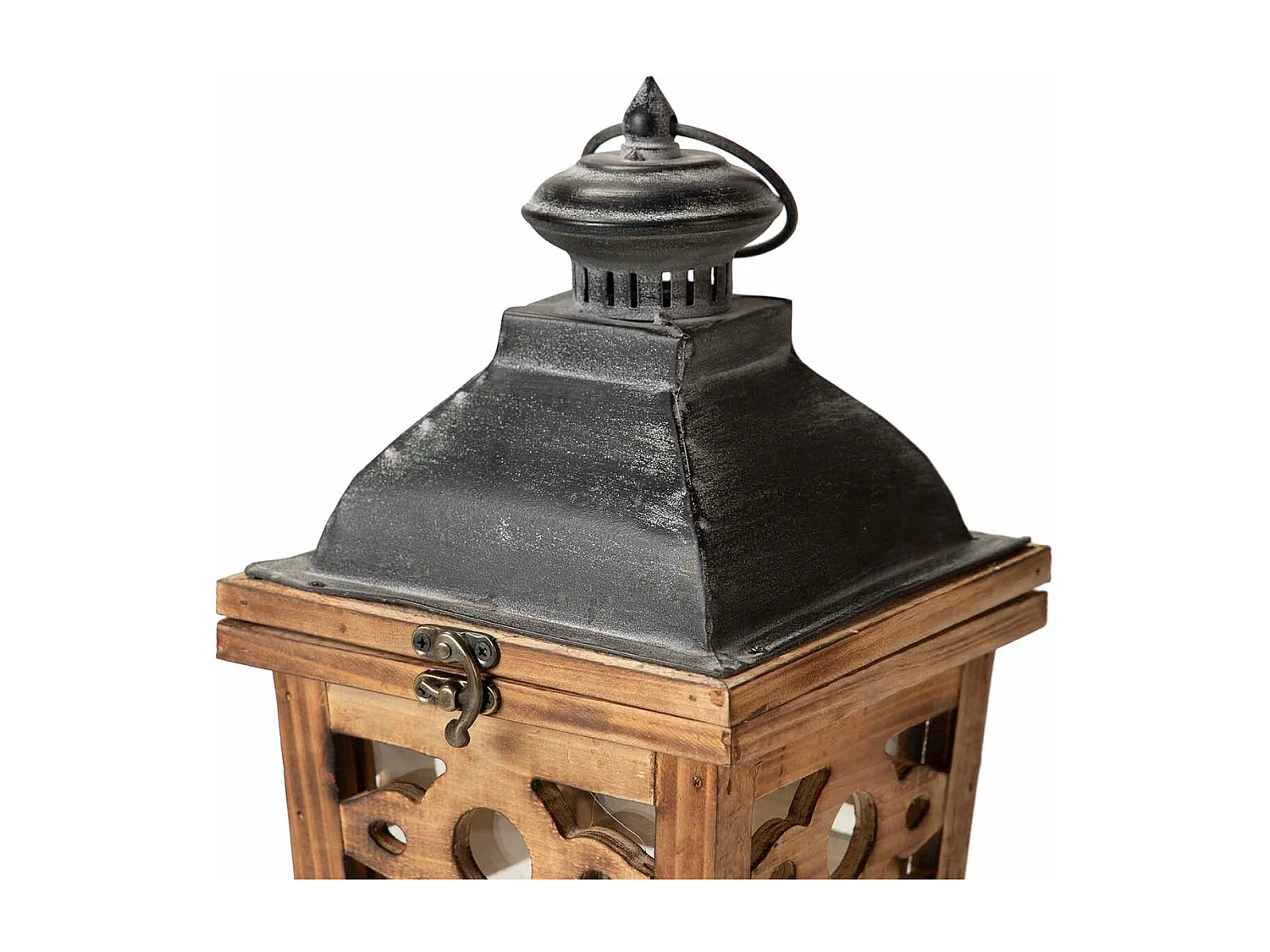 Set 2 Faroles Madera Marron 26x26x68 18x18x45 Cm