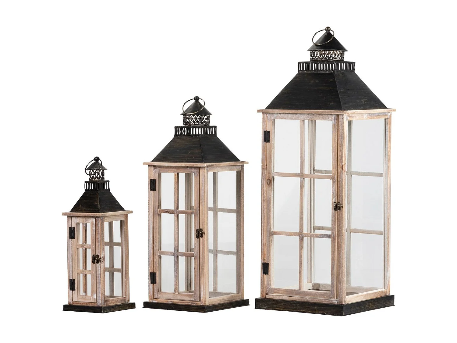 Set 3 Faroles 30x30x82/23x23x63/15x15x45 Cm