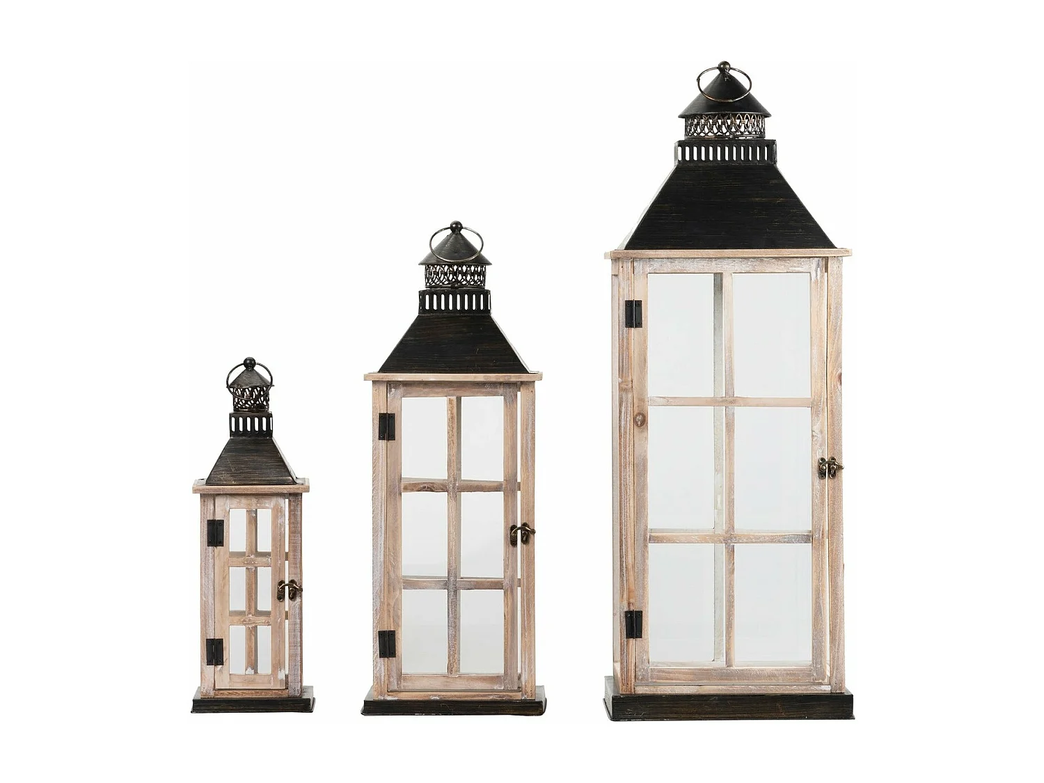 Set 3 Faroles 30x30x82/23x23x63/15x15x45 Cm