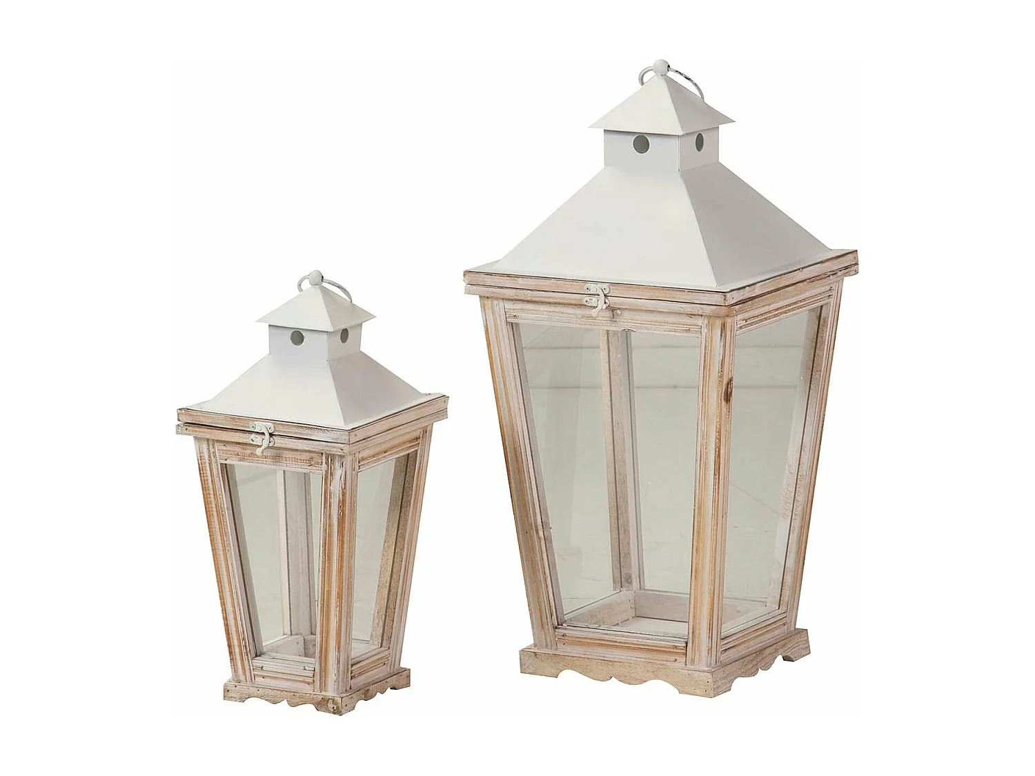 Set 2 Faroles Madera Beige 30x30x65 20x20x46 Cm