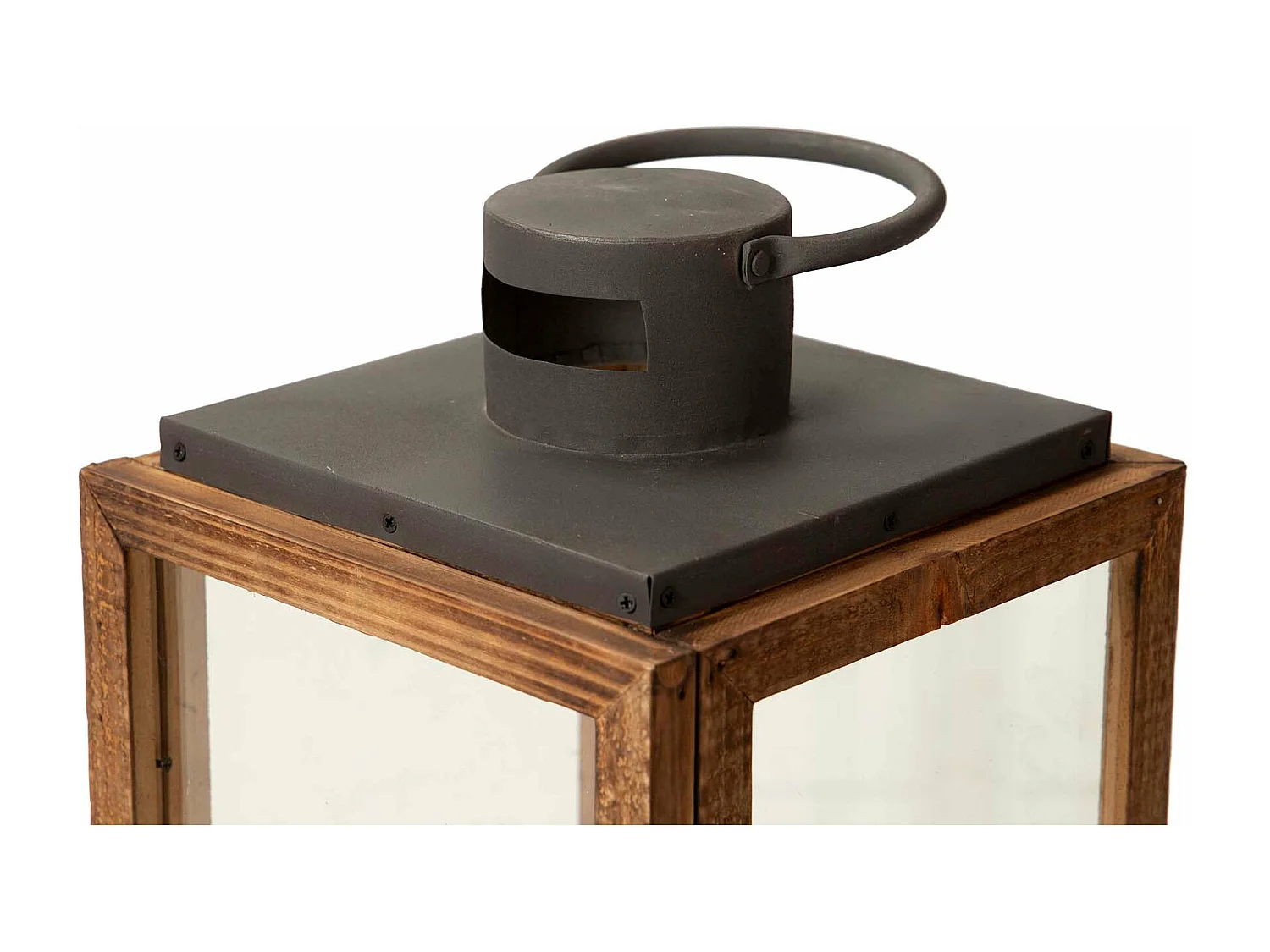 Set 2 Faroles Madera Marron 27x27x48 20x20x40 Cm