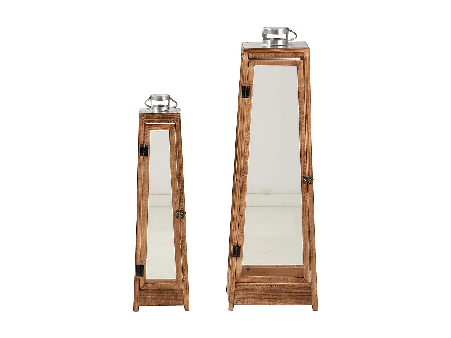 Set 2 Faroles Madera Marron 29x29x90 18x18x69 Cm