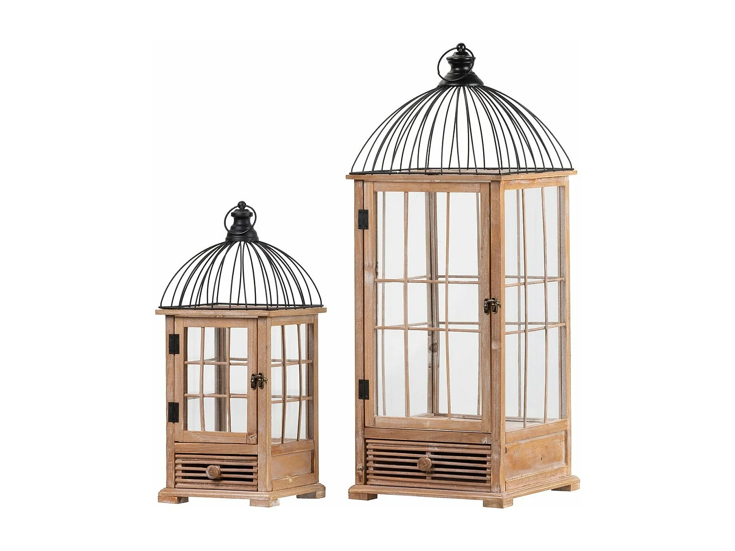 Set 2 Faroles Antique 30x30x80 / 22x22x53 Cm