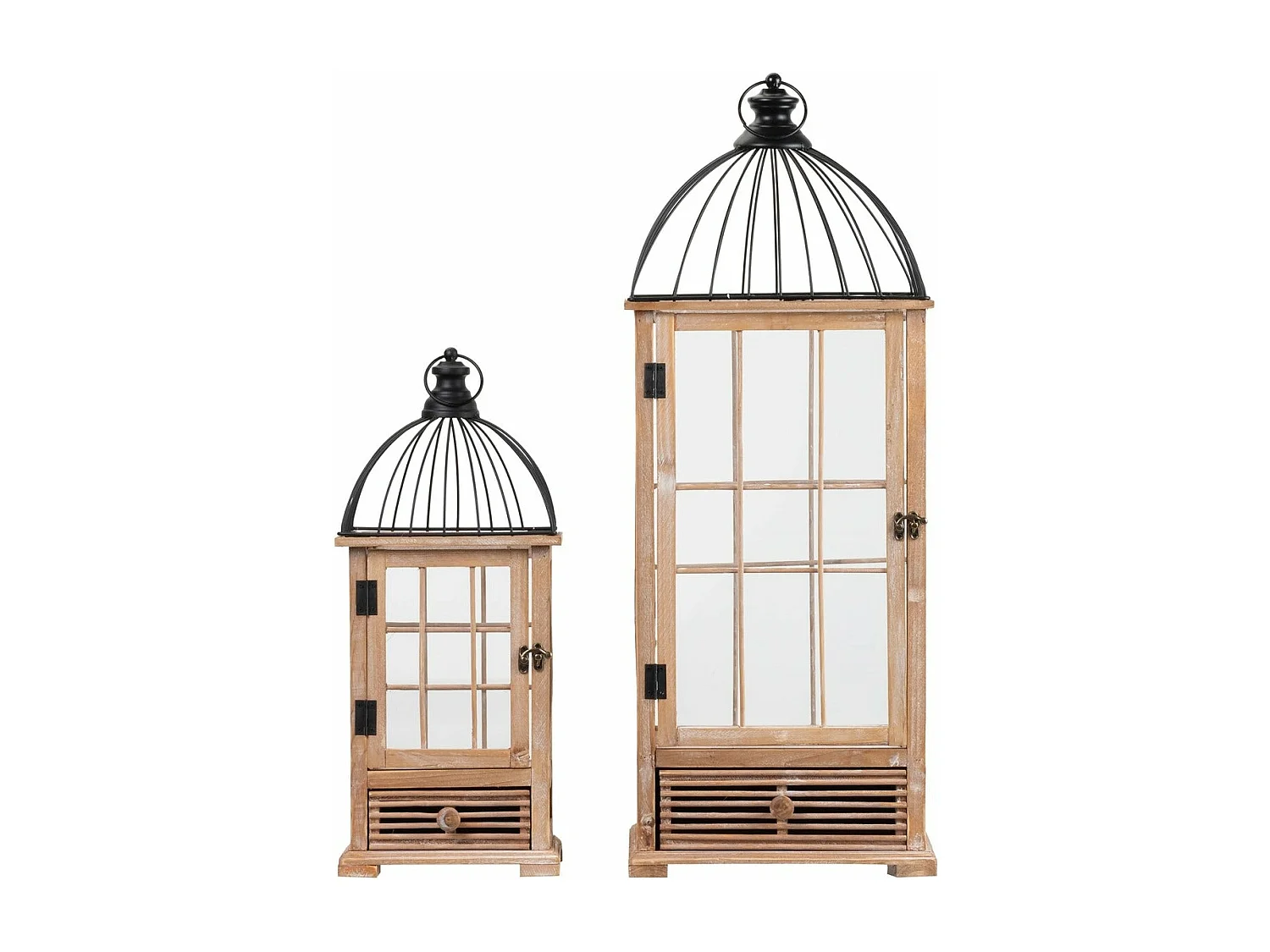 Set 2 Faroles Antique 30x30x80 / 22x22x53 Cm