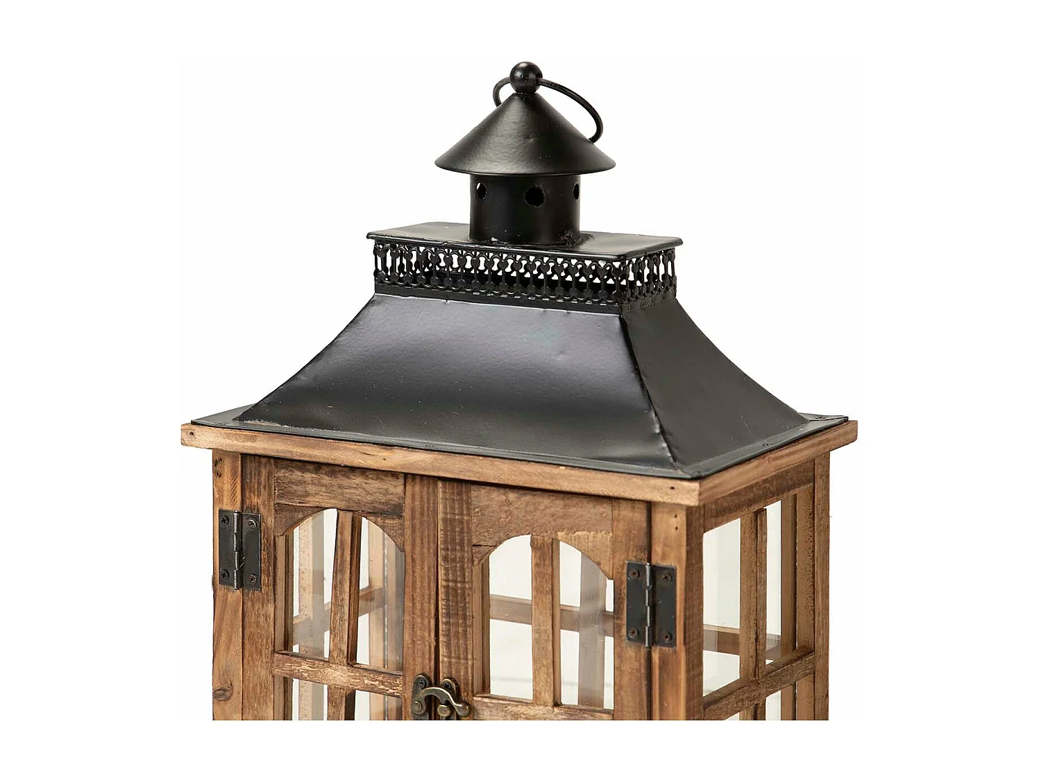 Set 2 Faroles Madera Marron 35x25x60 28x18x43 Cm