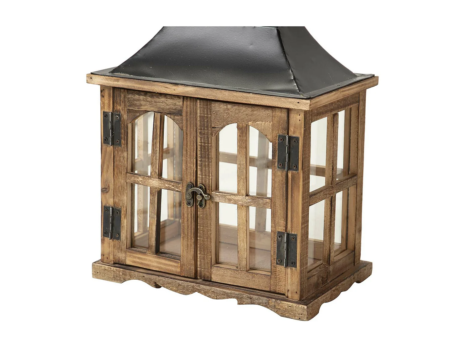 Set 2 Faroles Madera Marron 35x25x60 28x18x43 Cm