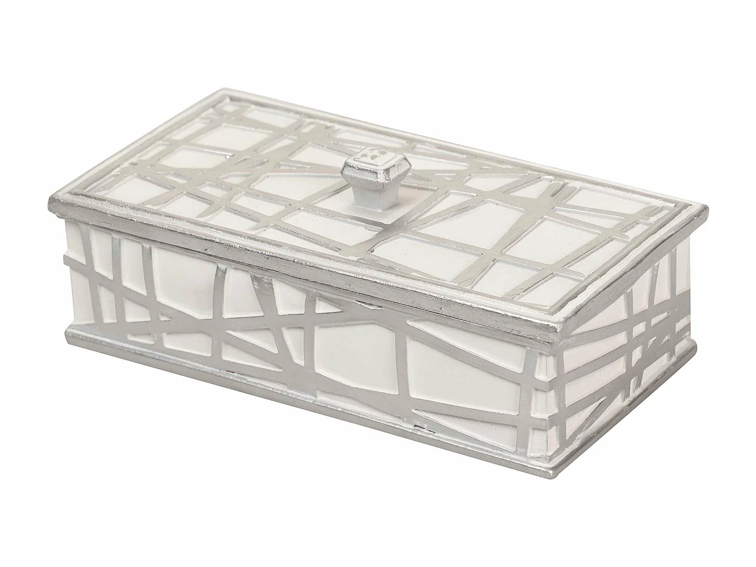 Caja Resina Plateada Blanca 20x11x8 Cm