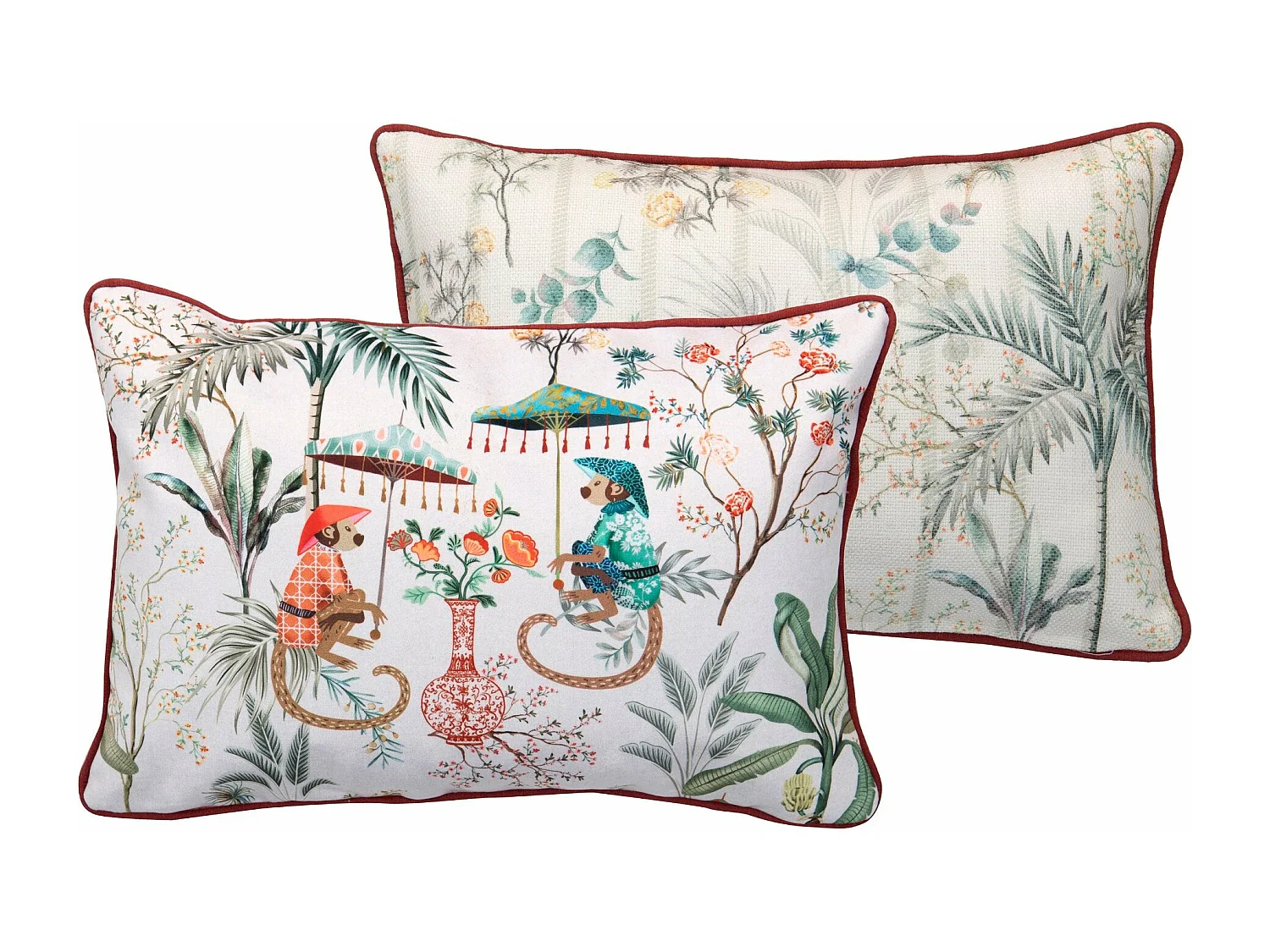 Cojin Monos Hojas Tropical 45x13x30 Cm