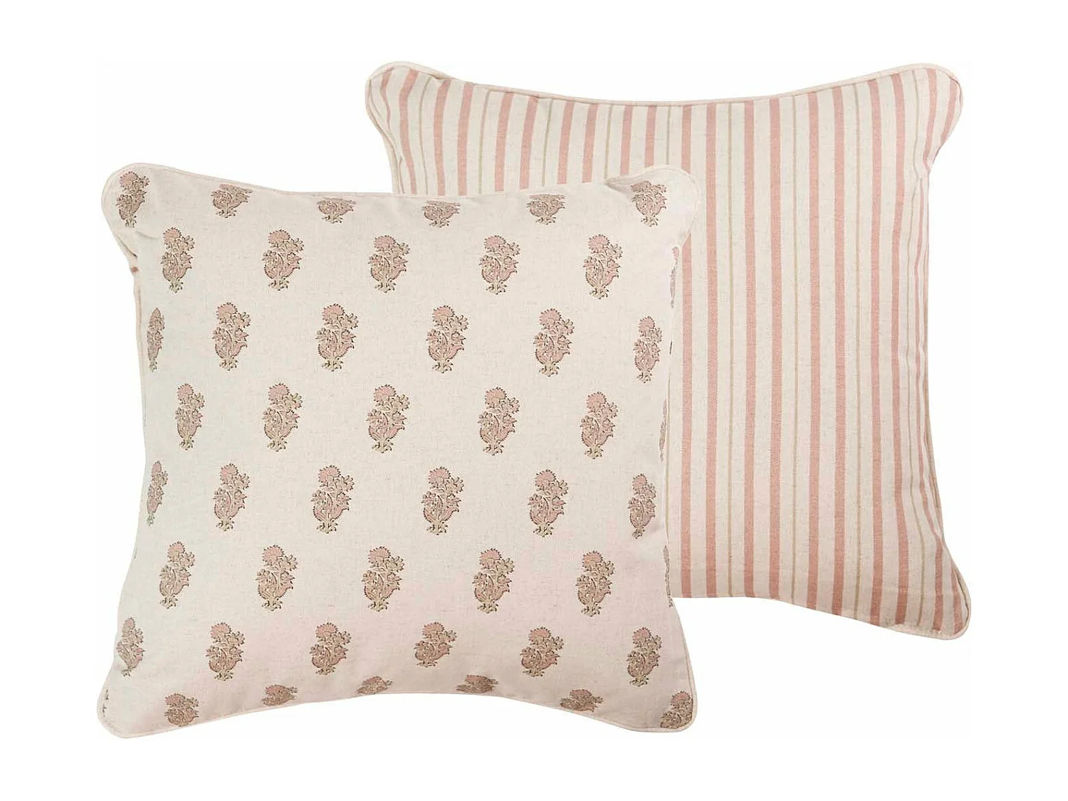 Cojin Lino Flores Rayas 45x45 Cm