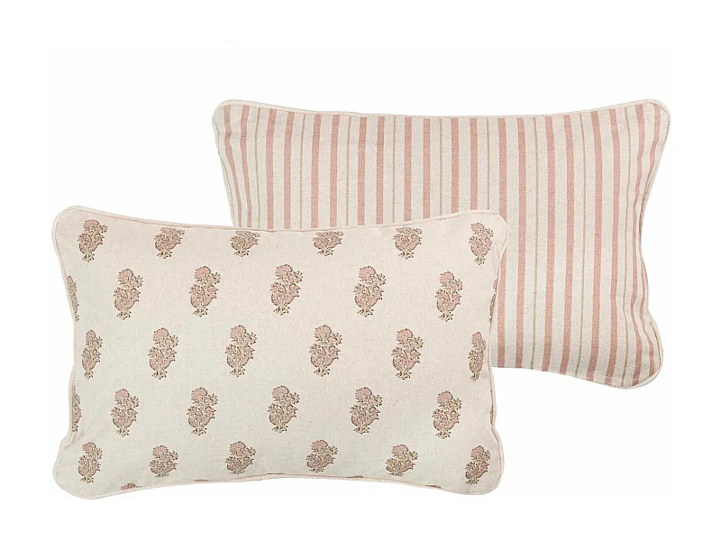 Cojin Lino Flores Rayas 45x30 Cm
