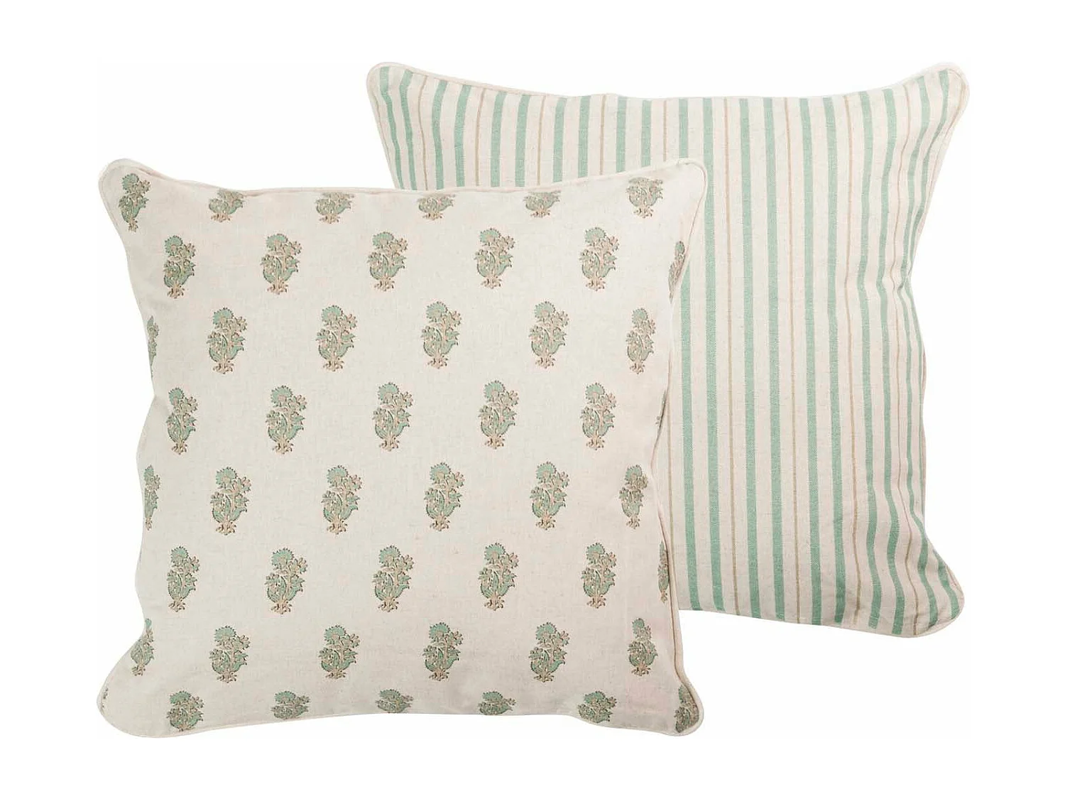 Cojin Lino Flores Rayas 45x45 Cm