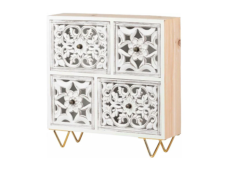 Joyero Madera Calada Blanco 30x7x30 Cm