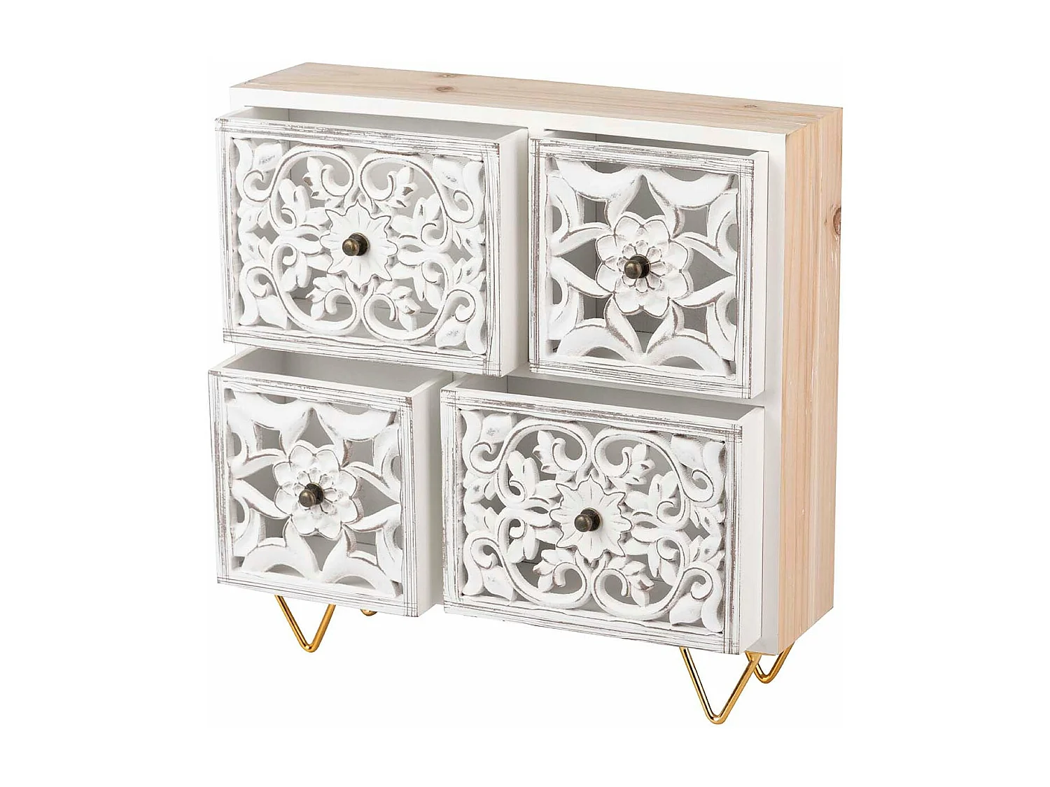 Joyero Madera Calada Blanco 30x7x30 Cm