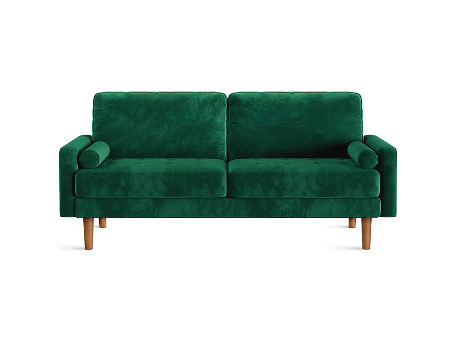 Canapé droit en Velours vert et bois massif - 3 places - charge max 300kg - 176x78x85cm