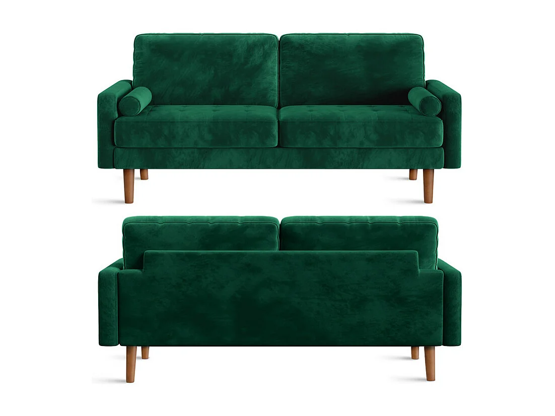 Canapé droit en Velours vert et bois massif - 3 places - charge max 300kg - 176x78x85cm