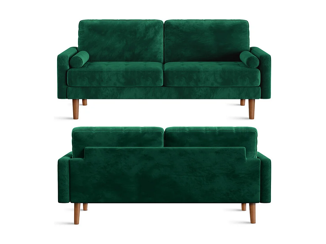 Canapé droit en Velours vert et bois massif - 3 places - charge max 300kg - 176x78x85cm