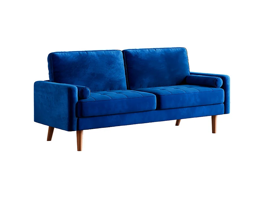 Canapé droit en Velours bleu et bois massif - 3 places - charge max 300kg - 176x78x85cm