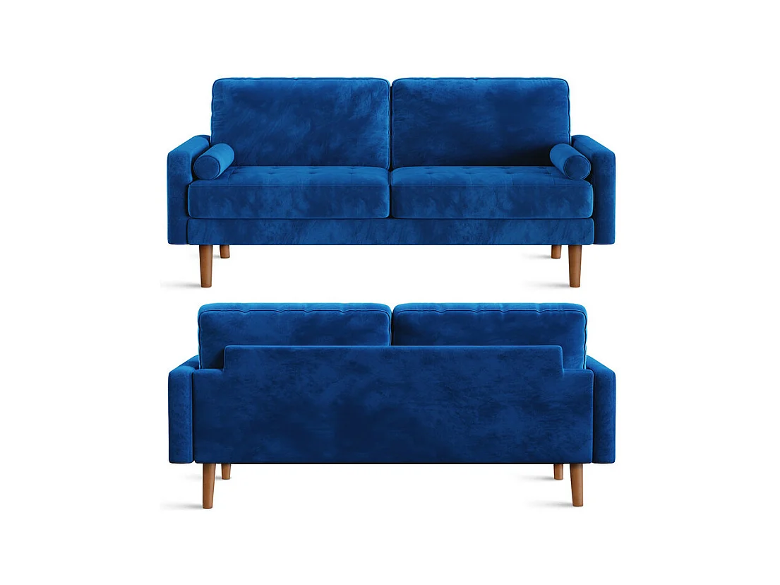 Canapé droit en Velours bleu et bois massif - 3 places - charge max 300kg - 176x78x85cm