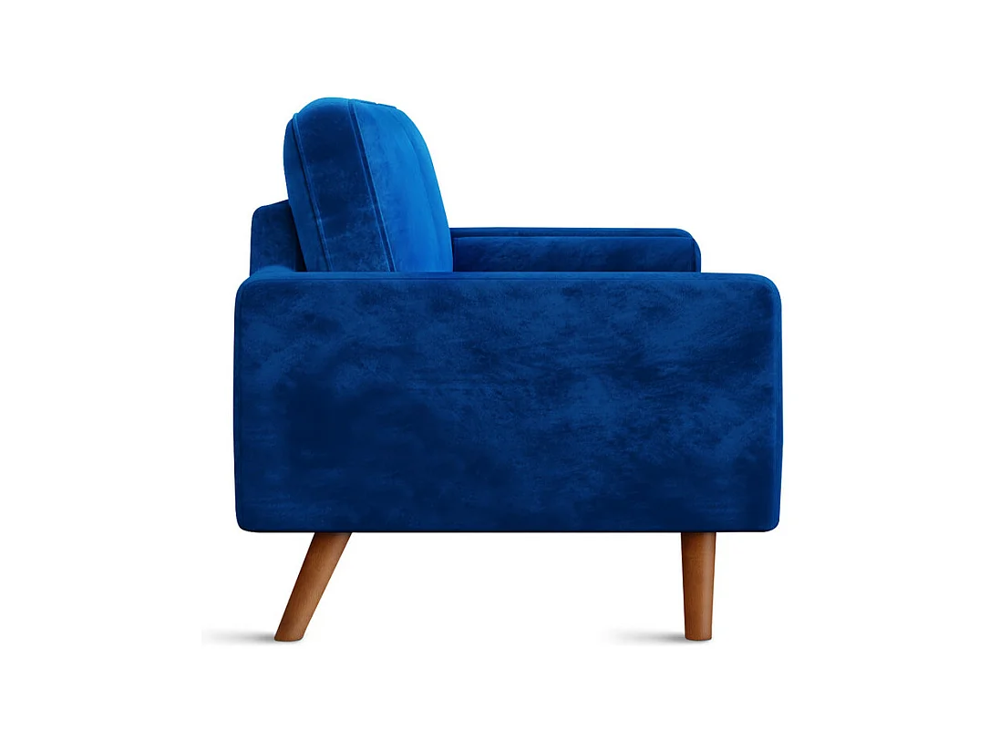 Canapé droit en Velours bleu et bois massif - 3 places - charge max 300kg - 176x78x85cm