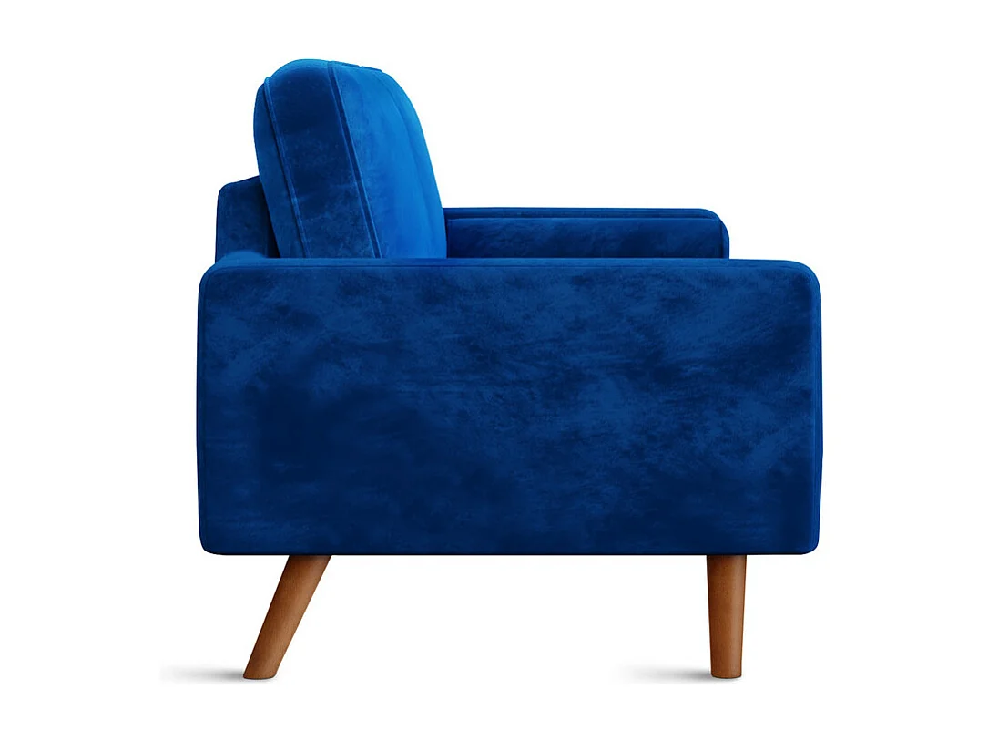 Canapé droit en Velours bleu et bois massif - 3 places - charge max 300kg - 176x78x85cm