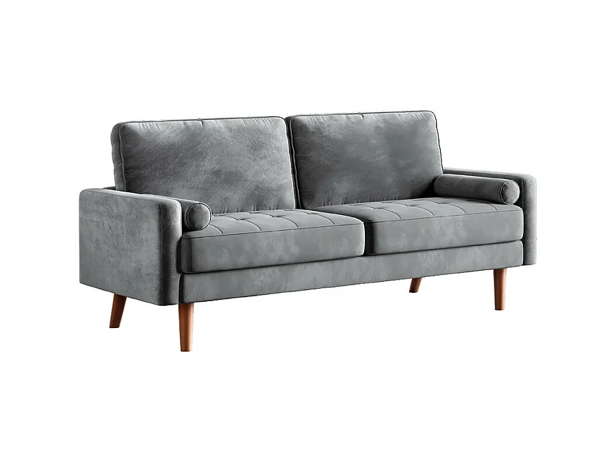 Canapé droit en Velours gris et bois massif - 3 places - charge max 300kg - 176x78x85cm