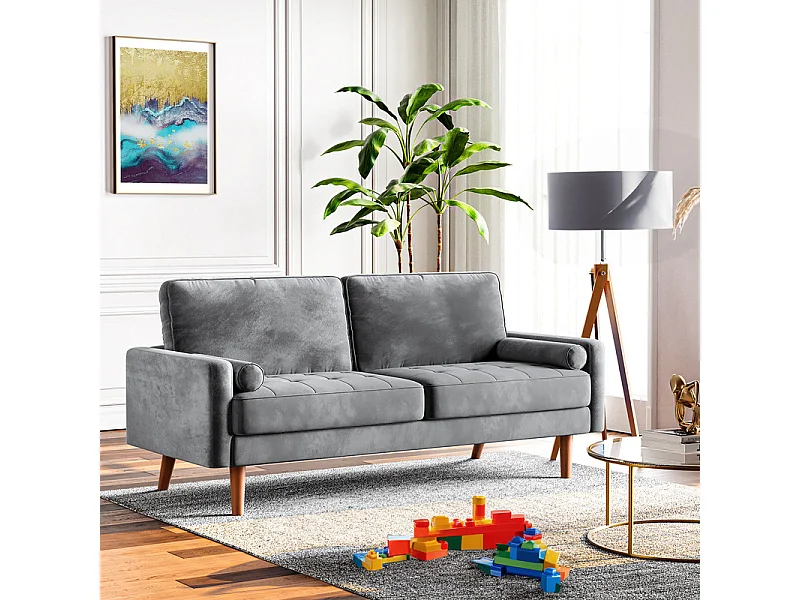 Grauer Samt und Massivholz -Samtsofa - 3 Plätze - maximal 300 kg - 176x78x85 cm