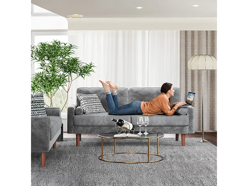 Grauer Samt und Massivholz -Samtsofa - 3 Plätze - maximal 300 kg - 176x78x85 cm