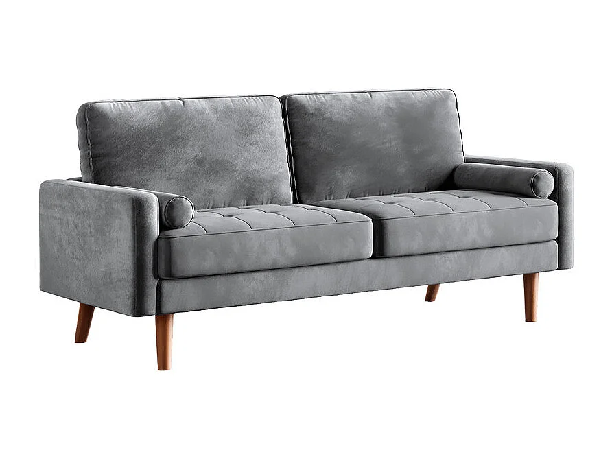 Canapé droit en Velours gris et bois massif - 3 places - charge max 300kg - 176x78x85cm