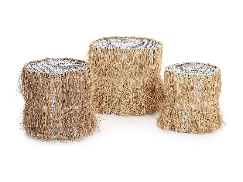 Set 3 Cestos Rafia 40x40x40, 35x35x35, 30x30x33 Cm